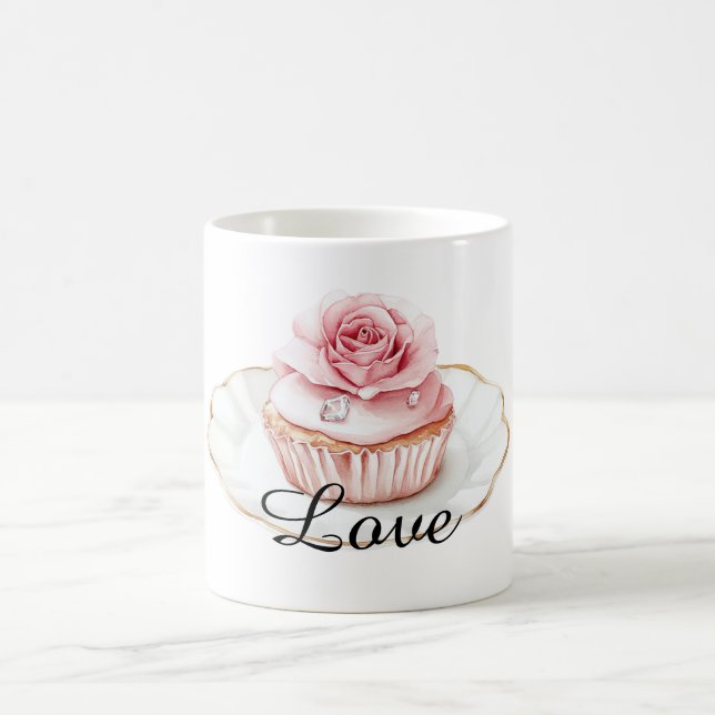 Pretty Rose Blush Pink Floral Muffin Coffee Mug (Center)