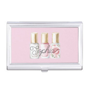Pretty Rose Blush Pink Floral Nail Polish Business Card Case