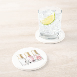 Pretty Rose Blush Pink Floral Nail Polish Coaster