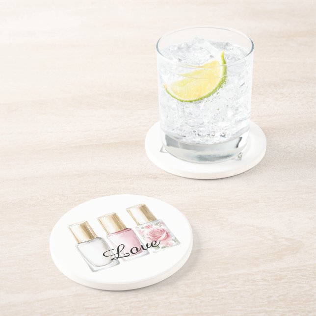 Pretty Rose Blush Pink Floral Nail Polish Coaster (Side)