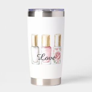 Pretty Rose Blush Pink Floral Nail Polish Insulated Tumbler