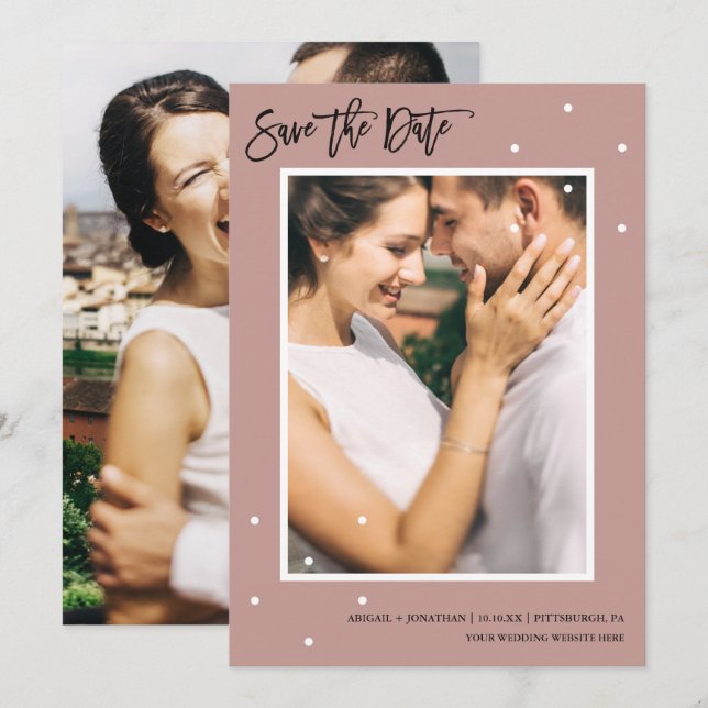 Pretty Rose Dots Photo Save the Date (Front/Back)