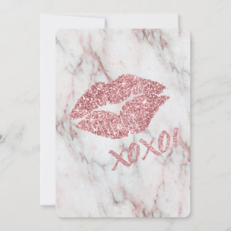 Pretty Rose Faux Glitter XOXO Kiss Invitation