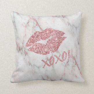 Pretty Rose Faux Glitter XOXO Kiss Throw Pillow