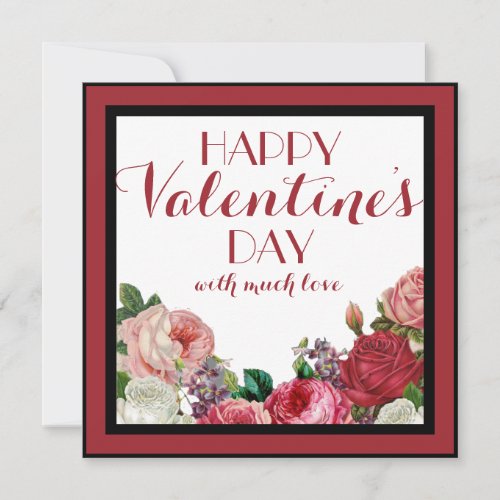 Pretty Rose Floral Happy Valentines Day Card