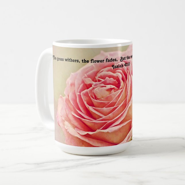 Pretty Rose Flower Art Bible Verse Mug Cup (Front Left)