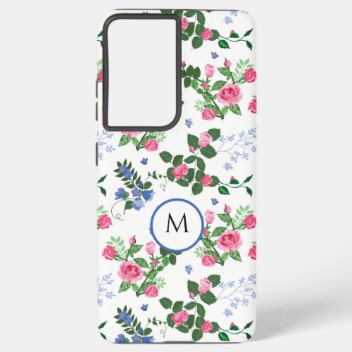 Pretty Rose Garden Floral Monogram  Samsung Galaxy S21 Ultra Case