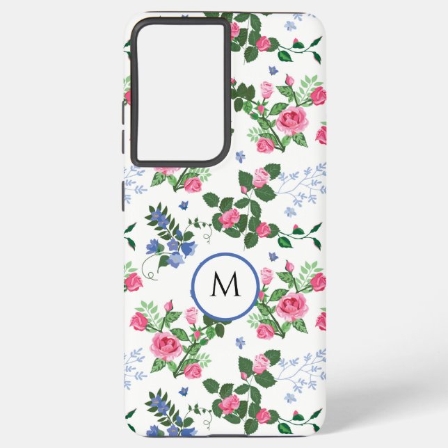 Pretty Rose Garden Floral Monogram  Samsung Galaxy Case (Back)
