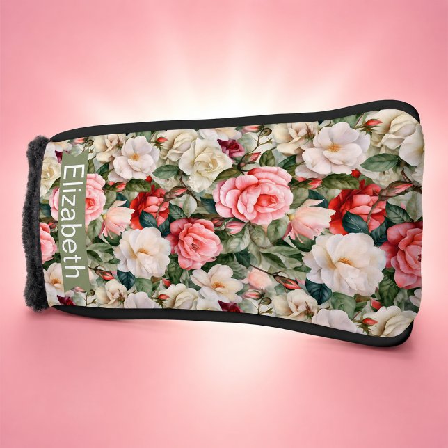  Pretty Rose Garden Patterned Personalized Golf Head Cover (Pretty Rose Garden Patterned and Personalized Golf Club Cover For Women)