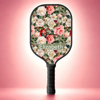 Pretty Rose Garden Patterned Personalized Pickleball Paddle