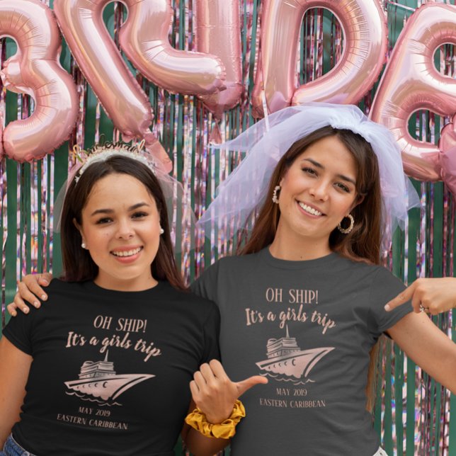 Pretty Rose Gold Cruise Ship Girl's Trip Group T-Shirt (Creator Uploaded)