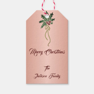 Pretty Rose Gold Effect Mistletoe Custom Name Xmas Gift Tags