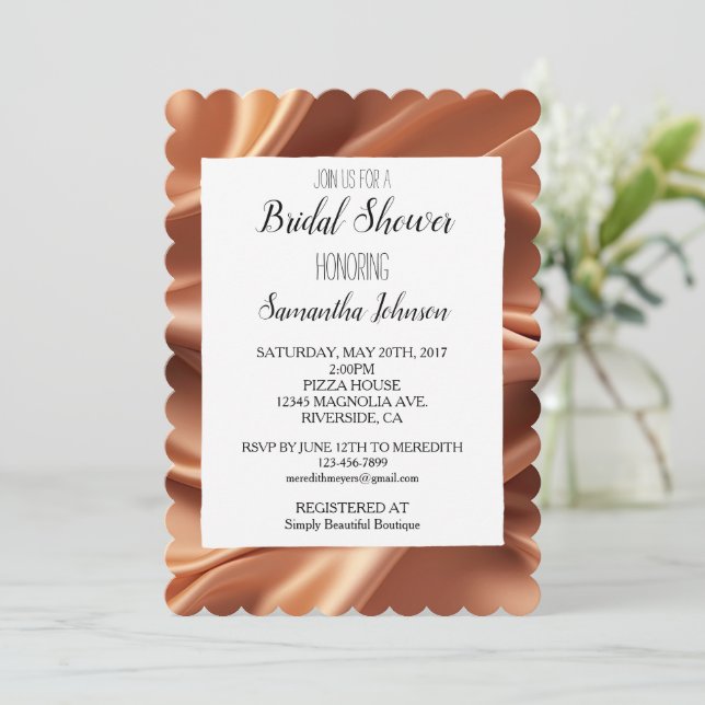 Pretty Rose Gold Faux Satin Bridal Shower Invitation (Standing Front)