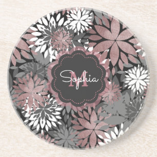 Pretty Rose Gold Floral Illustration Pattern Drink Coaster