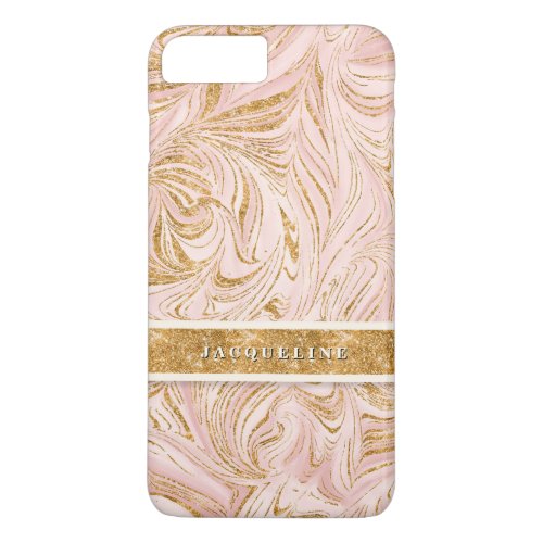 Pretty Rose Gold Foil Glitter Marbled Pattern Pink iPhone 8 Plus7 Plus Case