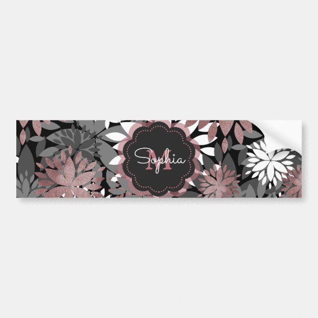 Pretty Rose Gold Geometric Flowers Illustration Bumper Sticker (Front)
