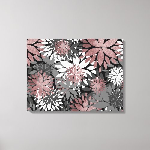 Pretty Rose Gold Geometric Flowers Illustration Canvas Print