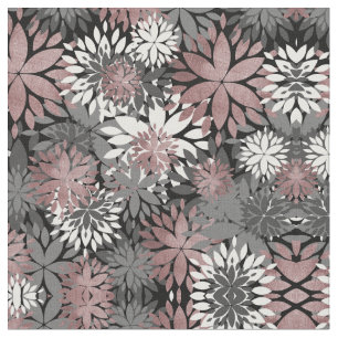 Pretty Rose Gold Geometric Flowers Illustration Fabric