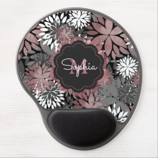 Pretty Rose Gold Geometric Flowers Illustration Gel Mouse Pad