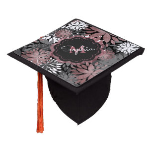 Pretty Rose Gold Geometric Flowers Illustration Graduation Cap Topper