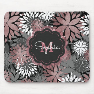 Pretty Rose Gold Geometric Flowers Illustration Mouse Pad