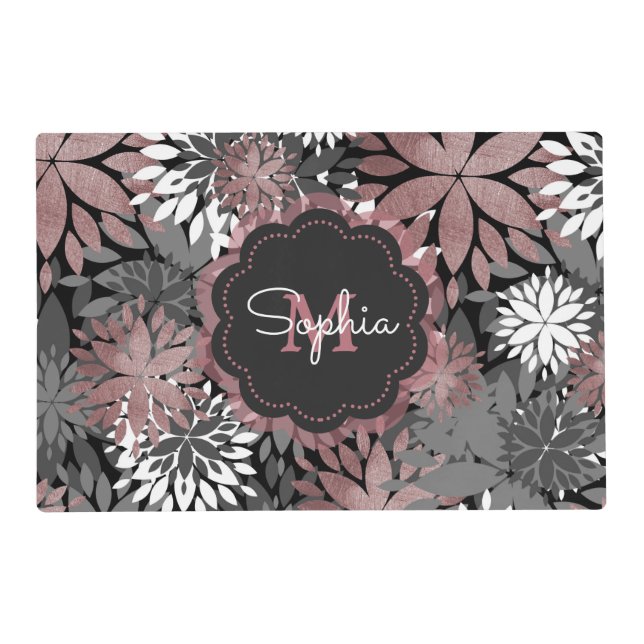 Pretty Rose Gold Geometric Flowers Illustration Placemat (Front)