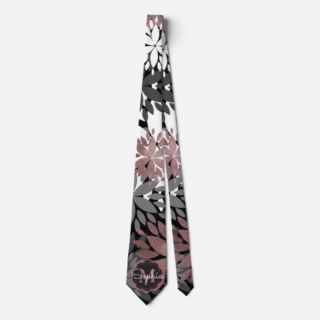 Pretty Rose Gold Geometric Flowers Illustration Tie (Front)