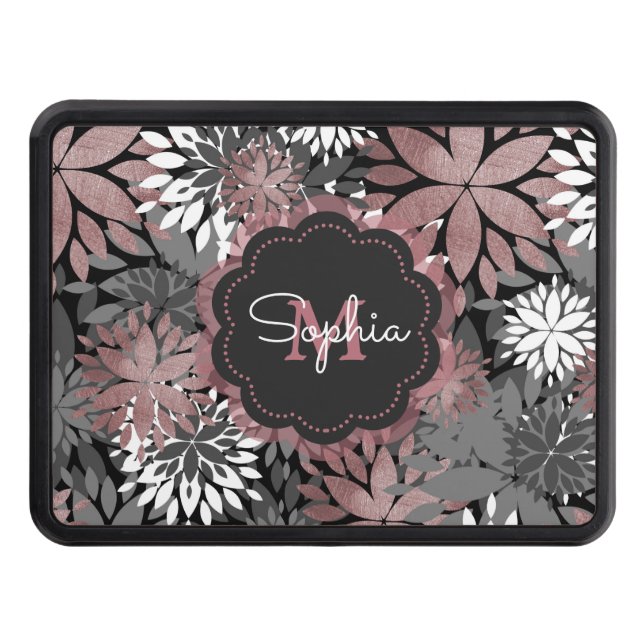 Pretty Rose Gold Geometric Flowers Illustration Tow Hitch Cover (Front)