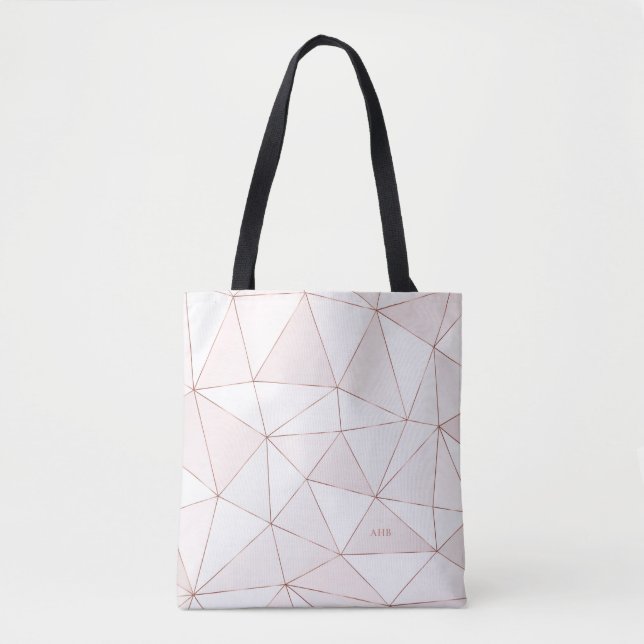Pretty Rose Gold Geometric Pattern Monogram Tote Bag (Front)