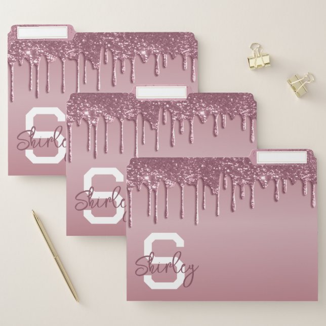 Pretty Rose Gold Glitter Drip  File Folder (Set)