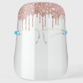 Pretty Rose Gold Glitter Drips For Her Face Shield (Front)