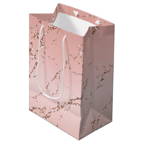 Pretty Rose Gold Glitter Streaks Medium Gift Bag