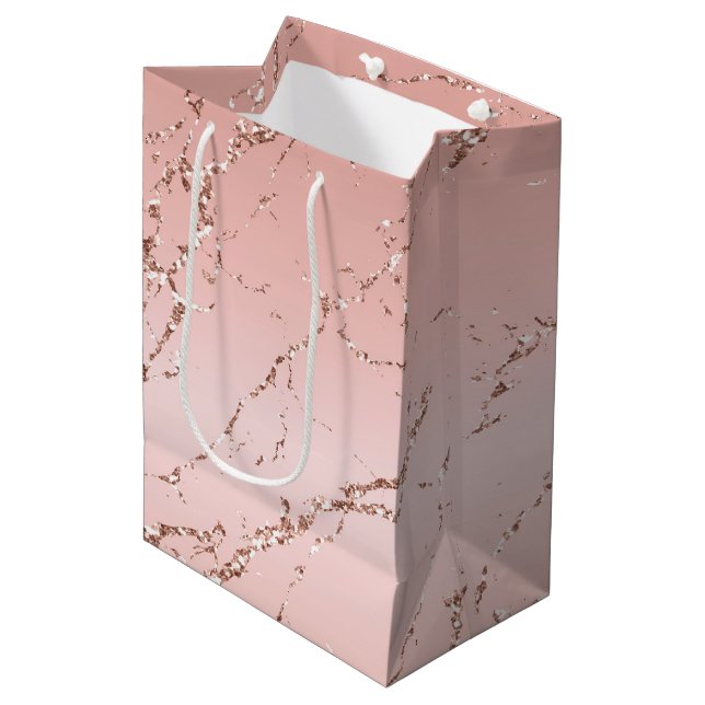 Pretty Rose Gold Glitter Streaks Medium Gift Bag (Front Angled)