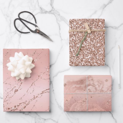 Pretty Rose Gold Glitter Streaks Wrapping Paper Sheets