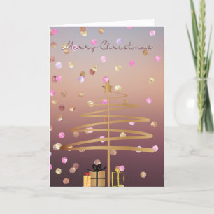 Pretty Rose Gold & Gold Swirl Christmas Tree Card