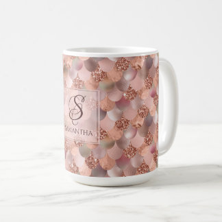 Pretty Rose Gold Mermaid Monogram Coffee Mug