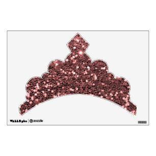 Pretty Rose Gold Pink Faux Glitter Tiara Crown Wall Sticker