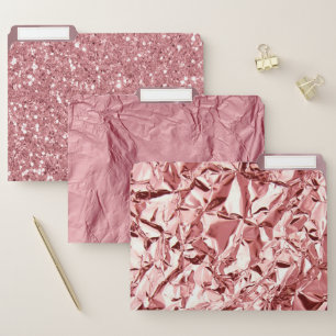 Pretty Rose Gold Pink Glitter Crinkle Metallic File Folder
