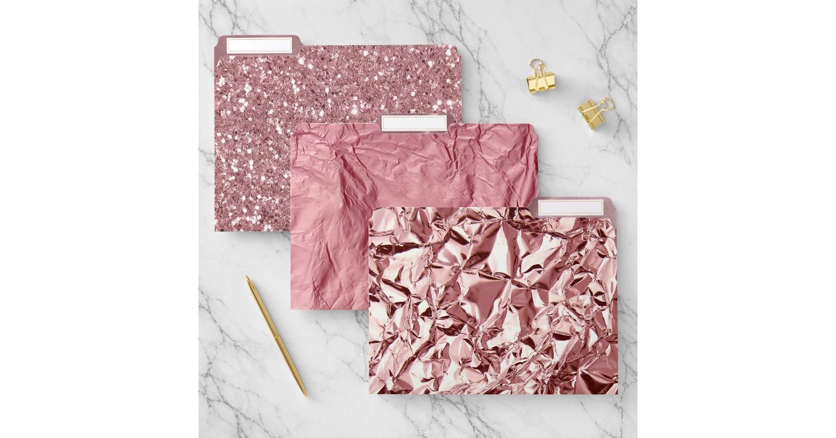 Pretty Rose Gold Pink Glitter Crinkle Metallic File Folder | Zazzle