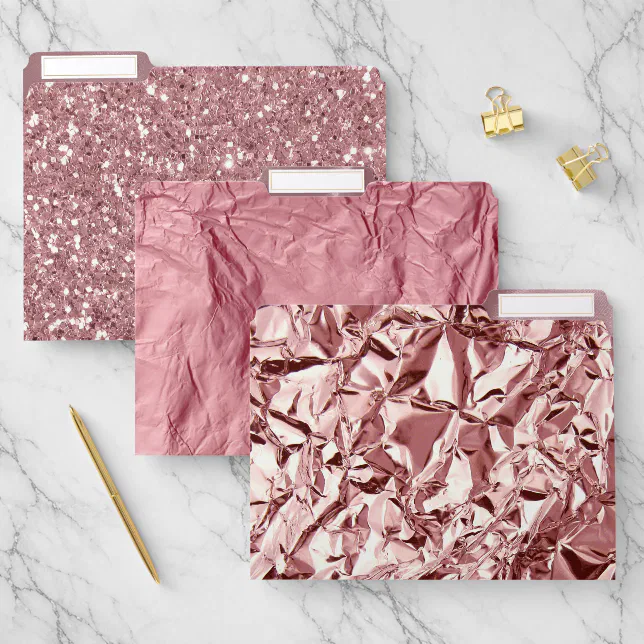 Pretty Rose Gold Pink Glitter Crinkle Metallic File Folder | Zazzle