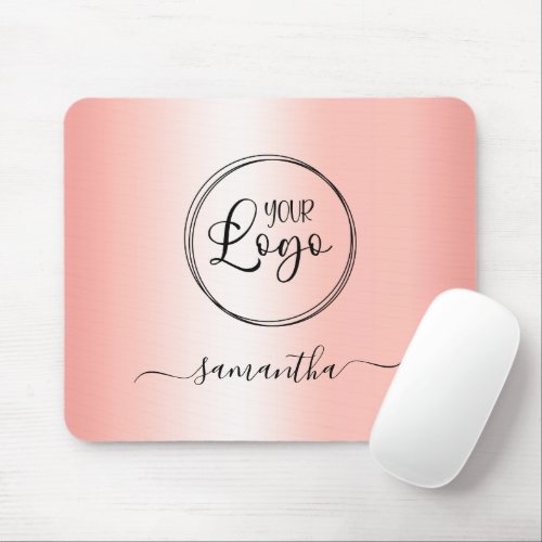 Pretty Rose Gold Pink Gradient Logo Mouse Pad