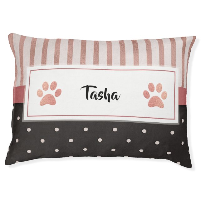 Pretty Rose Gold Polka Dot Paw Print Dog Bed (Front)