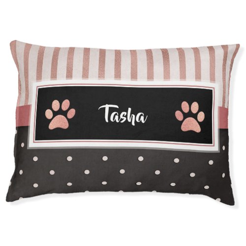 Pretty Rose Gold Polka Dot Paw Print Dog Bed