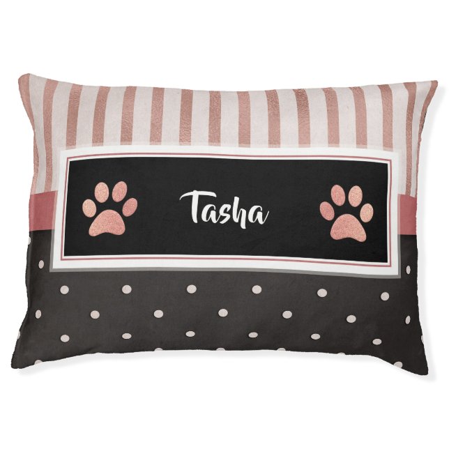 Pretty Rose Gold Polka Dot Paw Print Dog Bed (Front)