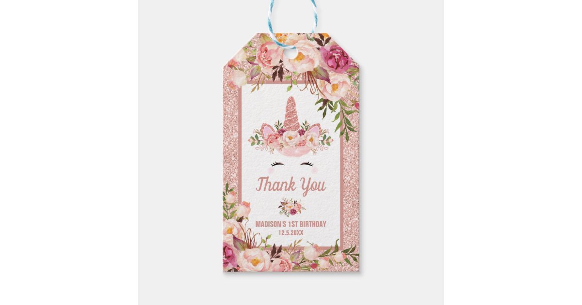Pretty Rose Gold Unicorn Birthday Party Favors Gift Tags Zazzle Com