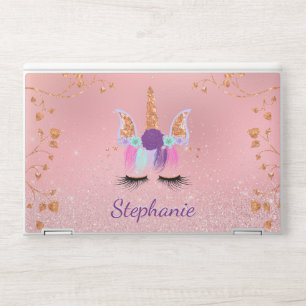 Pretty Rose Gold Unicorn Glitter Monogram HP Laptop Skin