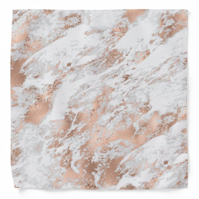 Pretty Rose Gold White Glitzy Marble      Bandana (Front)
