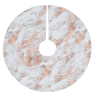 Pretty Rose Gold White Glitzy Marble         Brushed Polyester Tree Skirt