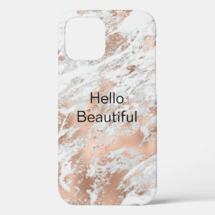 Pretty Rose Gold White Glitzy Marble      iPhone 12 Case