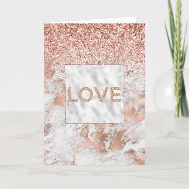 Pretty Rose Gold White Glitzy Marble Glitter   Card (Front)
